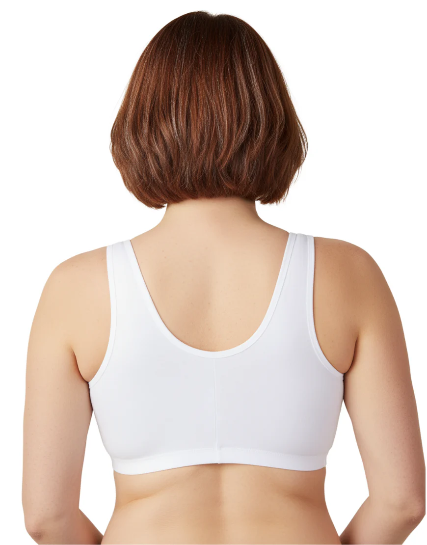 COTTON FRONT OPEN SLIP ON POST SURGICAL BRA WITH POCKETS-WHITE - 3