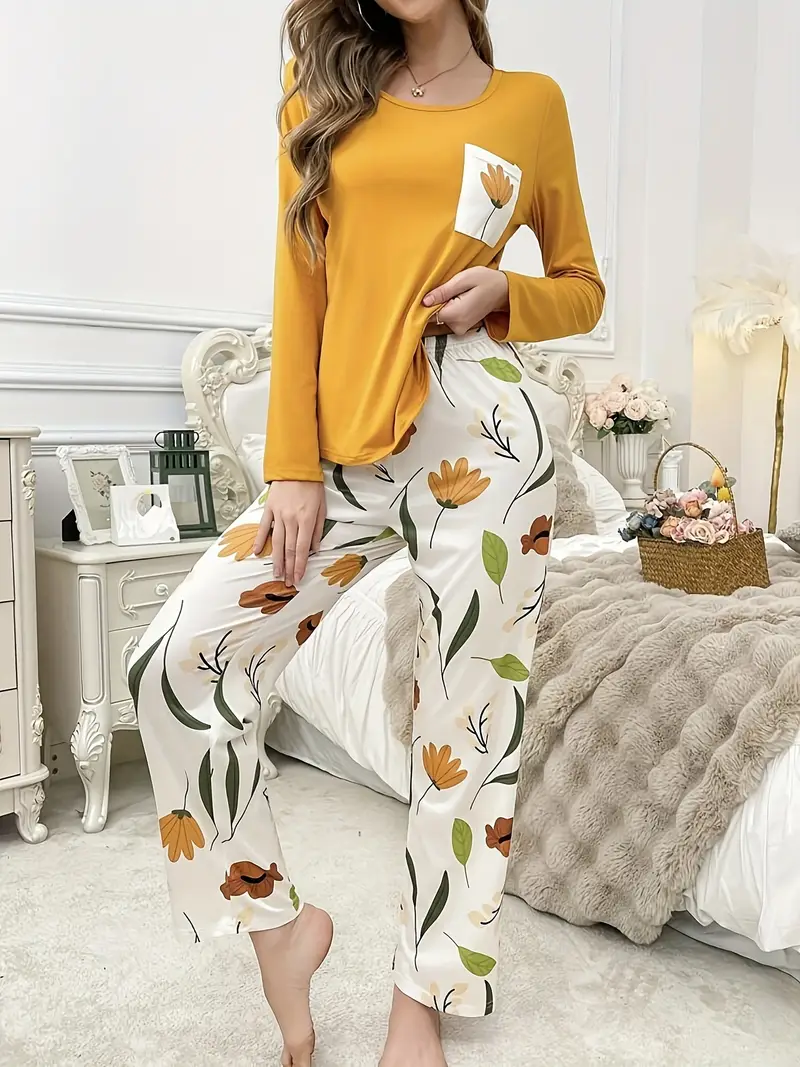 Yellow Flower Pocket Printed Night Suits