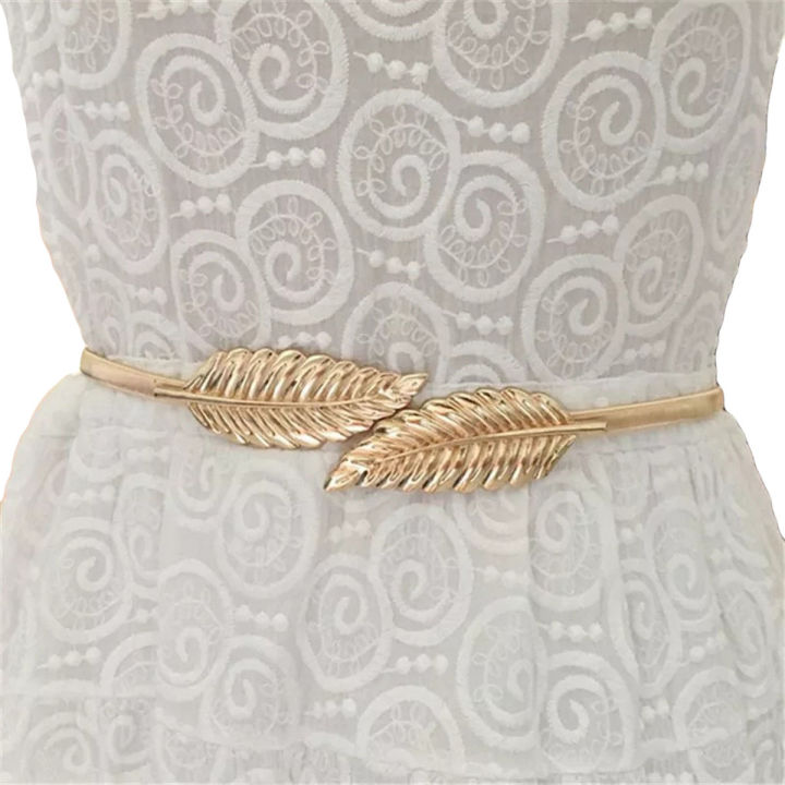 New Leaf Shape Belts For Girl Women's Belt Gold Silver Leaf Elastic Metal Stretch High Waist Band Dress Wedding