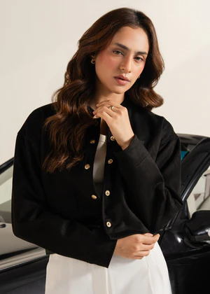 Black Cropped Suede Jacket (Women)