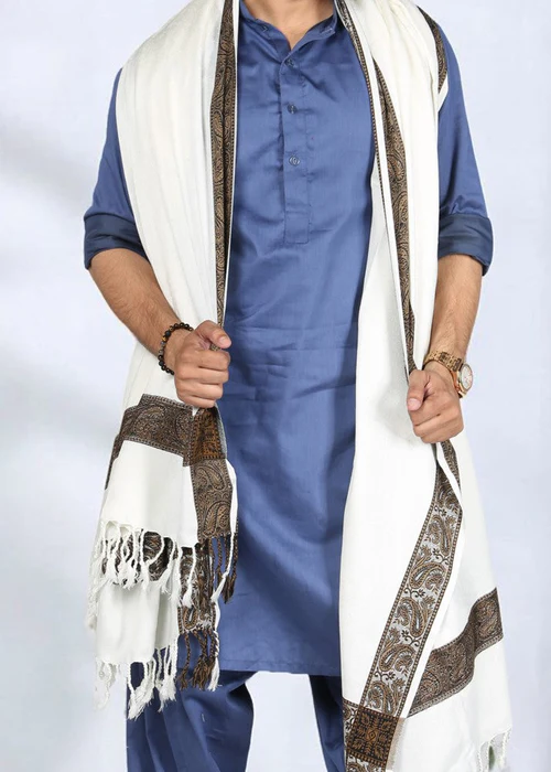 Irani Shawl - Baghdadi Style Shawl For Men - White - 4