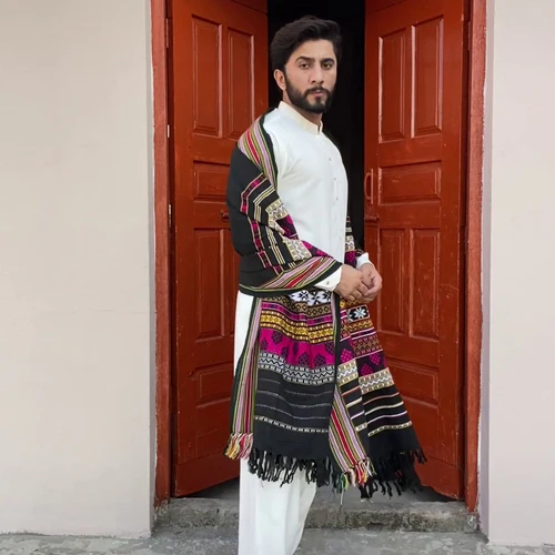 Colorful Mehrabi Tharri Shawl For Men - Magenta