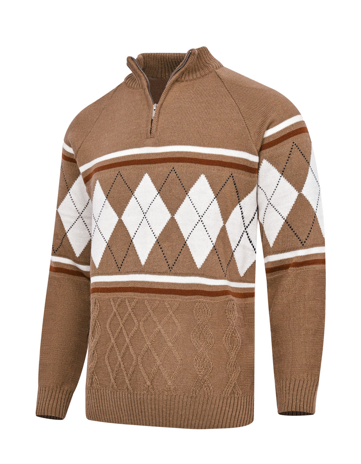 Beige Geometric Mock Neck Sweater