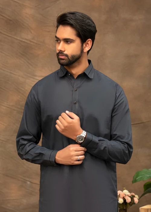 Charcoal Grey-EasternVerse Shalwar Kameez - 3