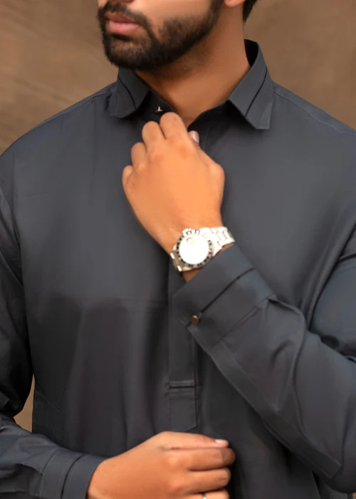 Charcoal Grey-EasternVerse Shalwar Kameez - 4
