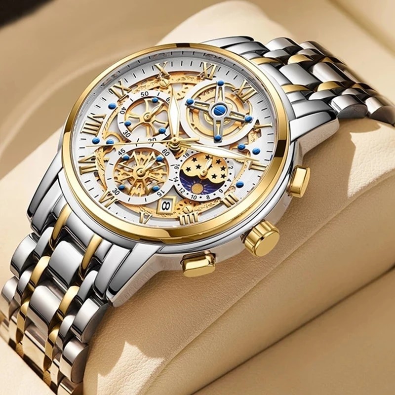 Men Watch Mineral Glass Scratch Resistant Waterproof Chronograph Wristwatch