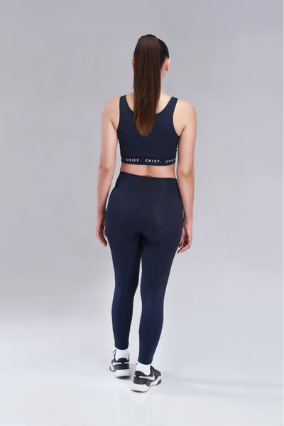 Navy Blue Zipper Sports Bra & Stride Leggings - 3
