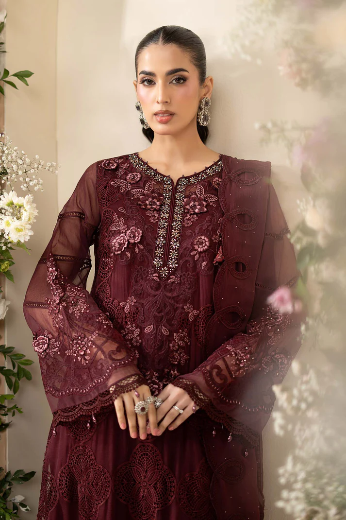 Maria.B Luxury Chiffon Embroidered Collection MCS-26-108-Burgundy - 3