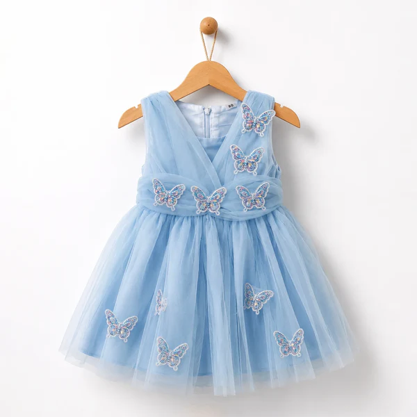 Baby Girl Light Blue 3D Butterfflies Fancy Frock