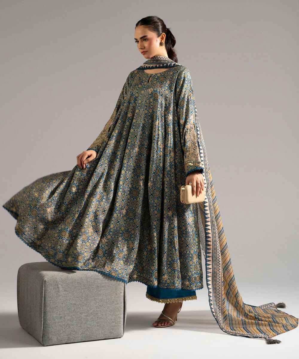 3 Piece - Embroidered Raw Silk Suit