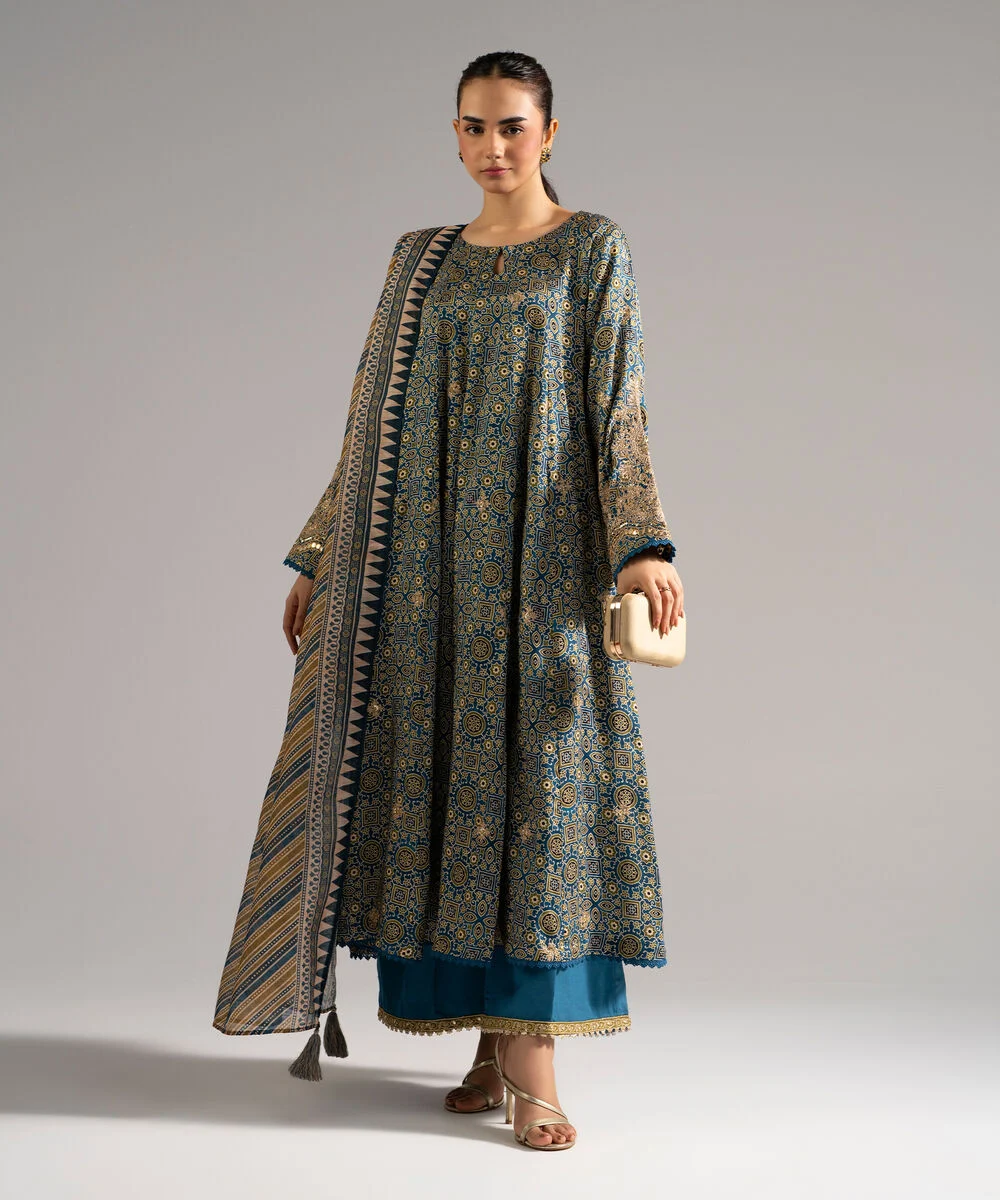 3 Piece - Embroidered Raw Silk Suit - 2