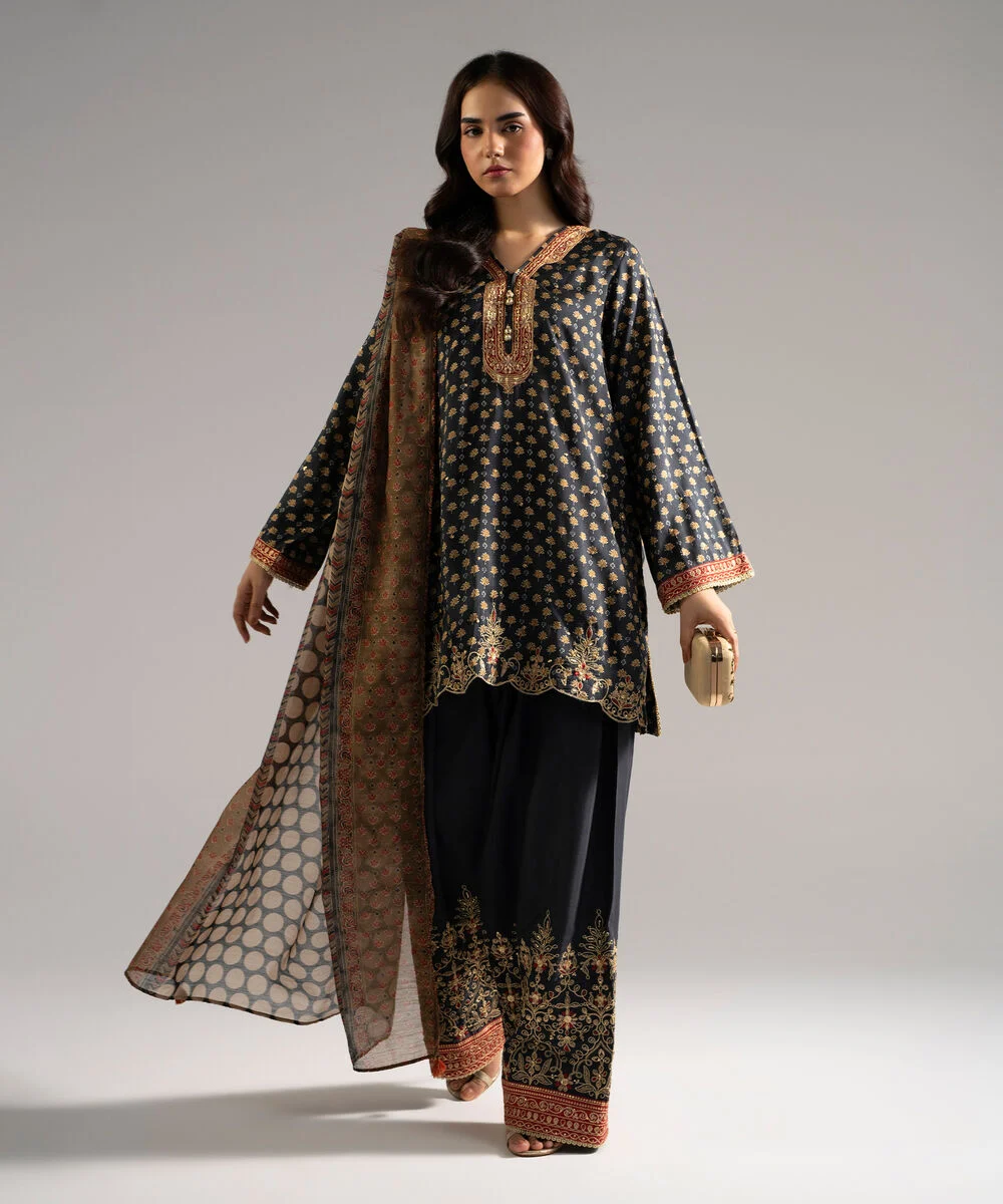 3 Piece - Embroidered Raw Silk Suits