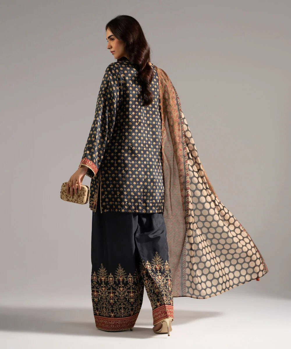 3 Piece - Embroidered Raw Silk Suits - 3