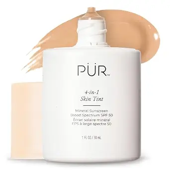PÜR MINERALS Tinted Sunscreen for Face, 4-in-1 Skin Tint - Broad Spectrum Mineral Sunscreen, SPF 50 - Tinted Facial Moisturizer, Primer & Foundation for Sun Protection - Lightweight, Buildable