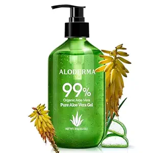 Aloderma Aloe Vera Gel Made within 12 Hours of Harvest with 99% Pure Organic Aloe Vera - Pump Bottle - Ideal for Face and Body, Soothing & Hydrating Sunburn Relief, Great for Scalp & Hair - 10.6oz